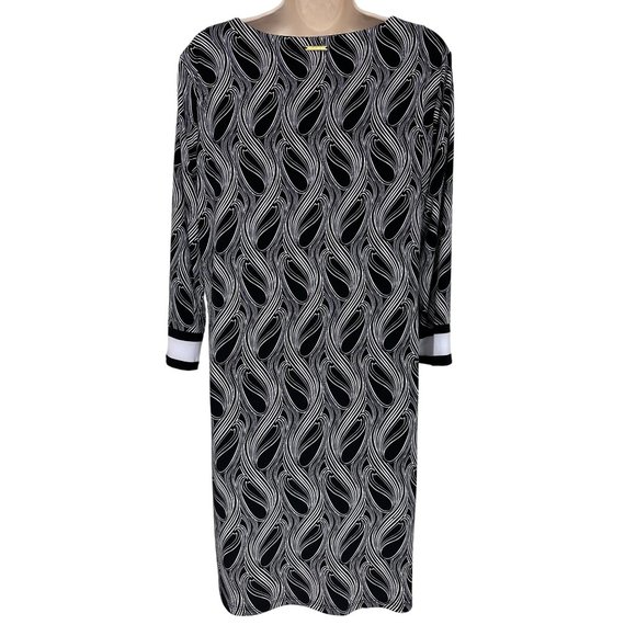 Size Large MICHAEL KORS BLACK & WHITE PAISLEY SHIFT DRESS Day/Evening All-Season - Picture 2 of 5
